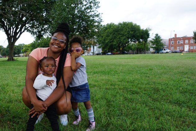 Mom and two children.